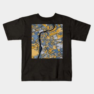 Prague Map Pattern in Blue & Gold Kids T-Shirt